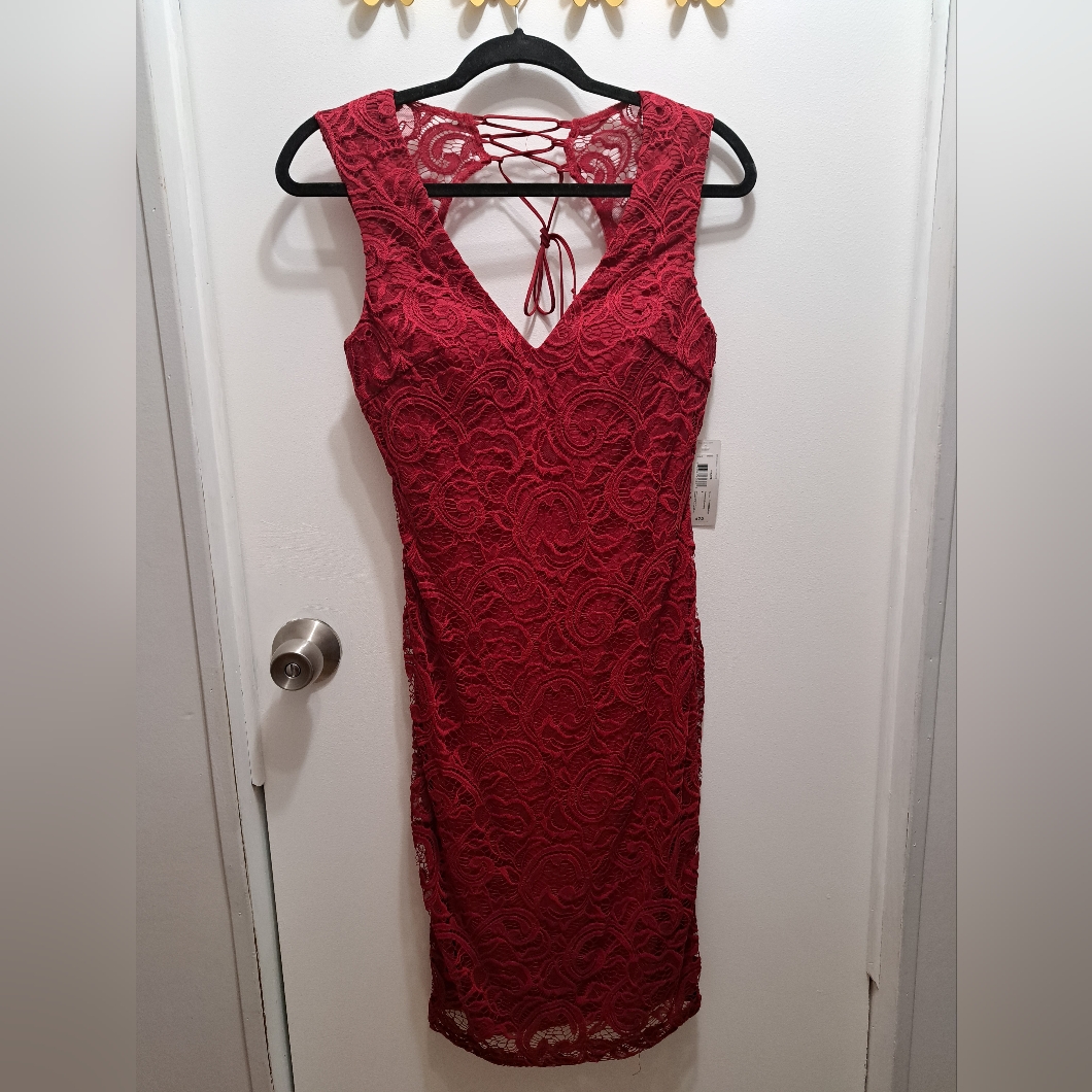 Brand New Bisou Bisou Red Lace Below Knee Dress Size 4